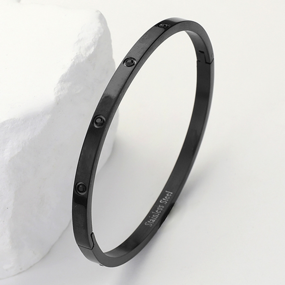 Black Stainless Steel Metal Crystal Rhinestone Bangle Evening Bracelet Casual